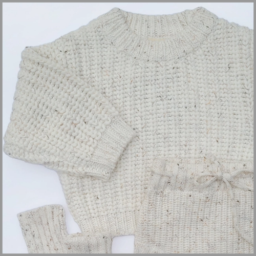 Olive and Cradle Baby Sweater Chunky Braided Knit Oversize Coco Speckle 0-3mo