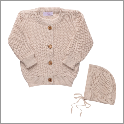 Bon Knit Baby Cardigan Set Beige 6-9mo