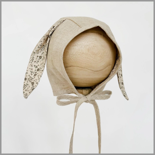 Olive and Cradle Floral Bunny Bonnet Oat NB