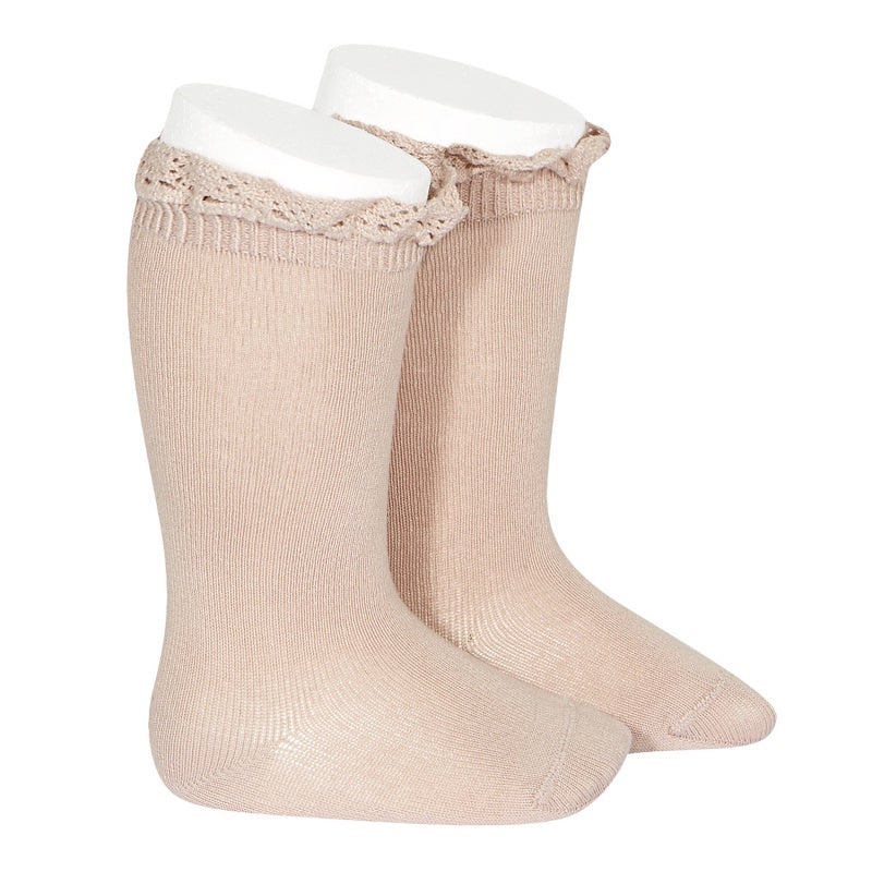 Condor Knee Socks With Lace Edge Cuff Old Rose Size 6
