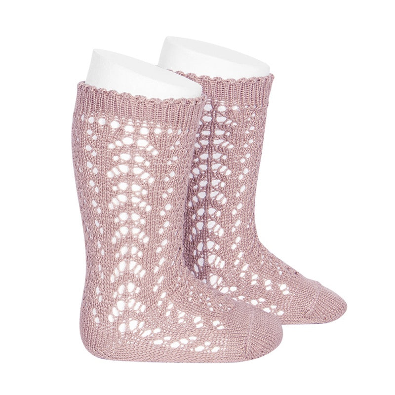 Condor Perle Openwork Knee Socks Pale Pink Size 4