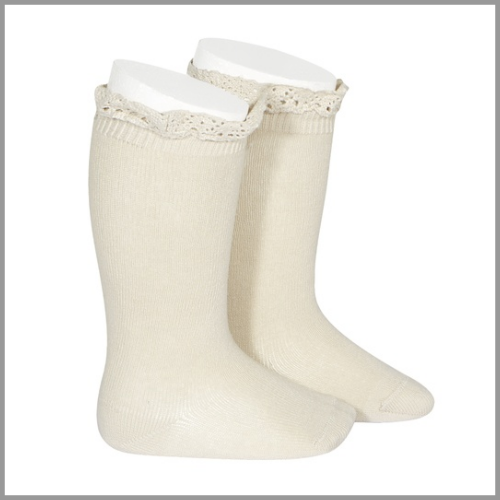 Condor Knee Socks With Lace Edge Cuff Linen Size 6