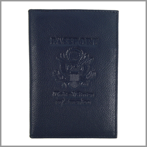 Passport Case RFID Embossed American Eagle Genuine Leather Navy