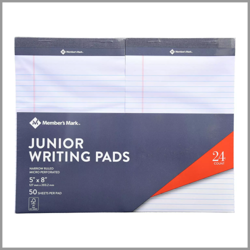 Members Mark Junior Writing Pads 5 x 8 White 50sheets  24pk