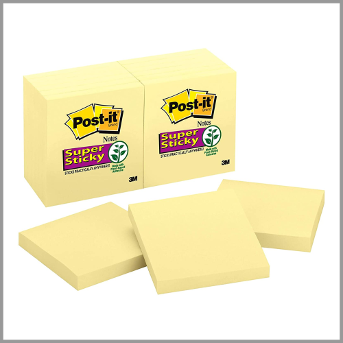 Post it Notes Super Sticky 3inx3in Yellow 12pk