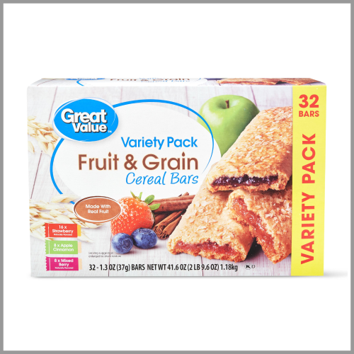 Great Value Cereal Bars Fruit n Grain Variety 32pk