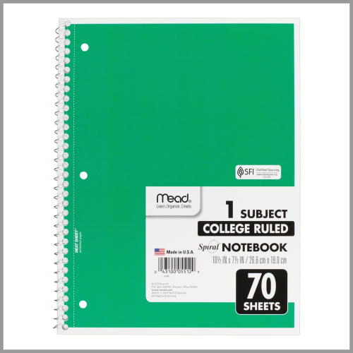 Mead Notebook College Ruled 70sheets