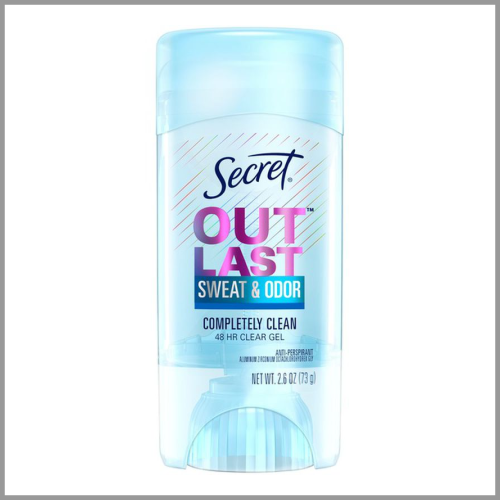 Secret Deodorant Out Last Sweat and Odor Completely Clean Clear Gel 2.6oz