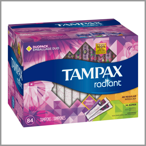 Tampax Tampons Radiant DuoPack Regular Super Unscented 84ct