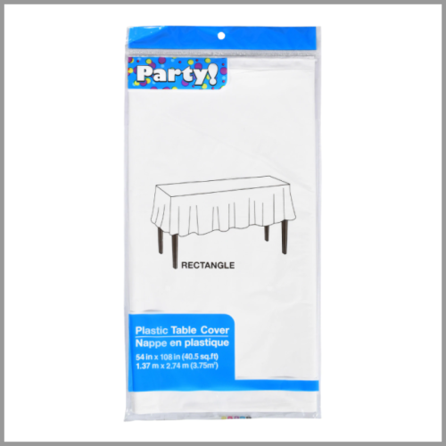 Party Tablecloth Plastic Disposable White 108x54in