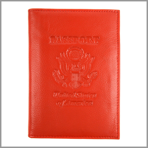 Passport Case RFID Embossed American Eagle Genuine Leather Red