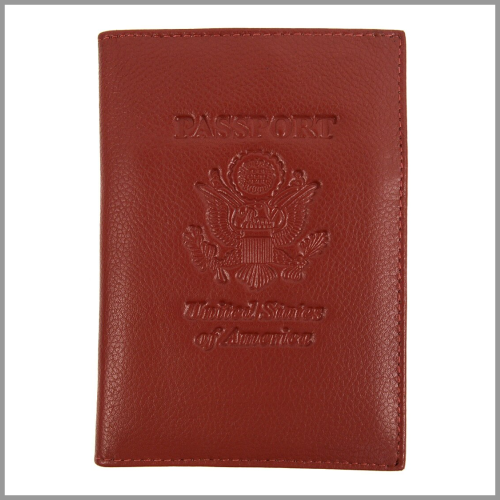 Passport Case RFID Embossed American Eagle Genuine Leather Burgundy
