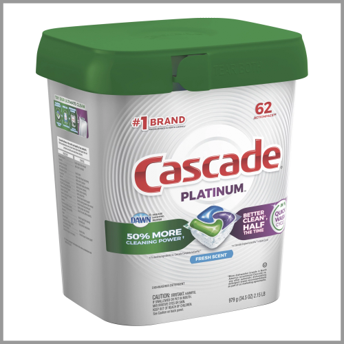 Cascade Dishwasher Platinum Oxi Actionpac Dawn Fresh 62ct
