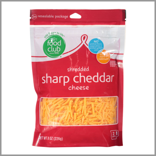 Food Club Shredded Cheese Sharp Cheddar 8oz
