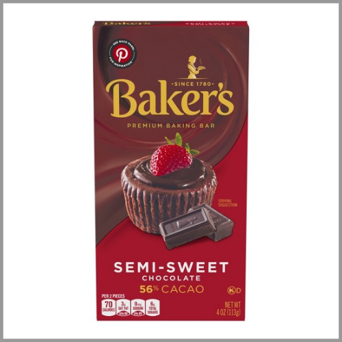 Bakers Chocolate Baking Bar Semi Sweet 56% Cacao 4oz