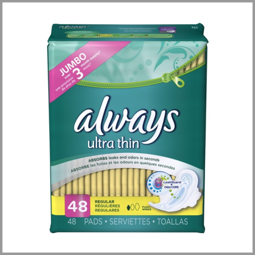 Always Pads Ultra Thin Regular with FlexiWings Size 1 48ct
