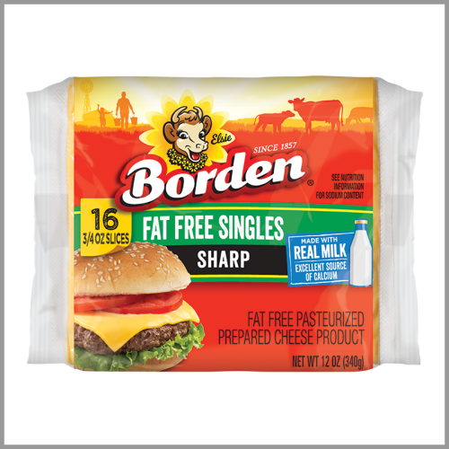 Borden Cheese Slices Sharp Cheddar Fat Free 16pk