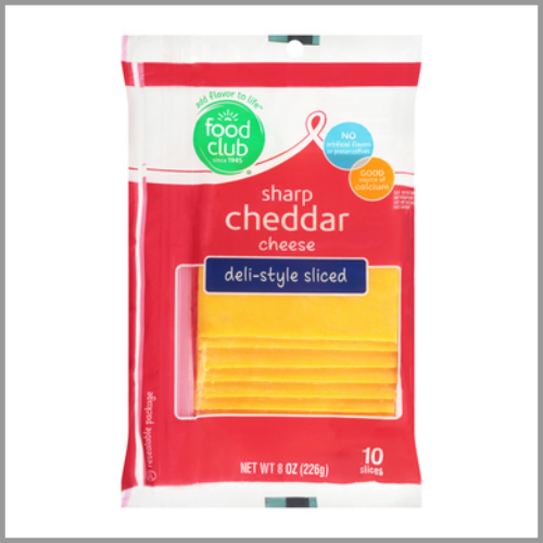 Food Club Cheese Sharp Cheddar Slice 10ct 8oz