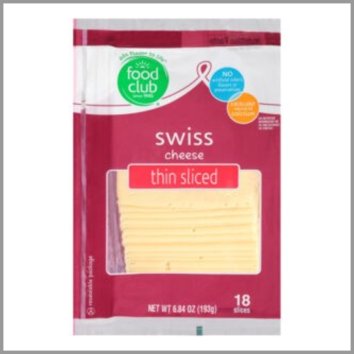 Food Club Cheese Swiss Thin Sliced 8oz