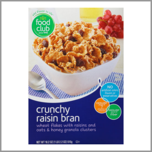 Food Club Cereal Crunchy Raisin Bran 18.2oz