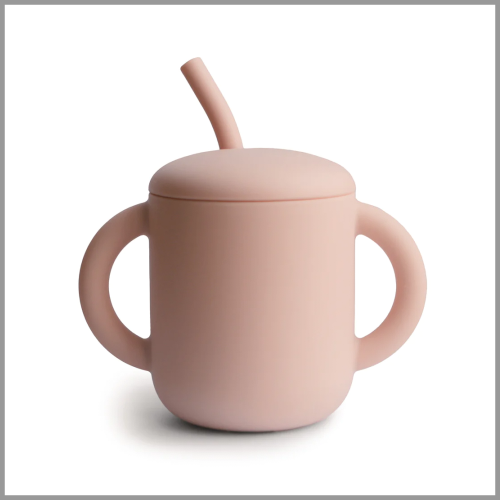 Mushie Silicone Training Cup With Straw Blush 1ea