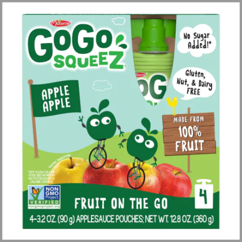 Go Go Squeez Applesauce Pouch Apple 3.2oz 4ct