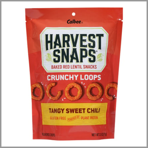 Calbee Harvest Snaps Baked Red Lentil Crunchy Loops Tangy Sweet Chili 2.5oz