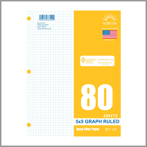 Norcom Filler Graph Ruled 5x5 8x10.5 Paper 80sheets 1ea