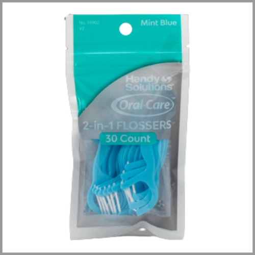 Handy Solutions Oral Care 2 in 1 Flossers Mint Blue 30pk