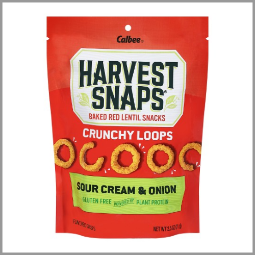 Calbee Harvest Snaps Baked Red Lentil Crunchy Loops Sour Cream and Onion 2.5oz