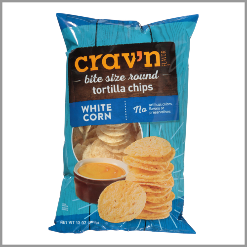 Cravn Tortilla Chips White Corn Bite Size Round 13oz