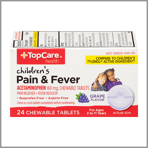 TopCare Childrens Pain Fever Acetaminophen Chewable Tablets Grape 160mg 24ct