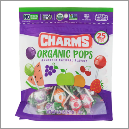 Charms Candy Organic Pops Assorted 4.49oz 25pk