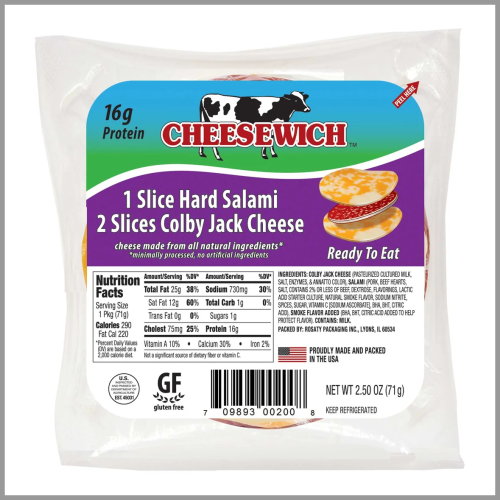 Cheesewhich Snack Pack Hard Salami and Colby Jack Cheese 2.5oz