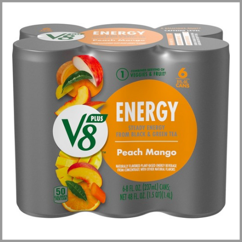 Campbells V8 Plus Energy Drink Peach Mango 8floz 6ct