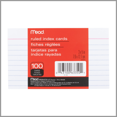 Mead Ruled Index Cards 3x5 100ct
