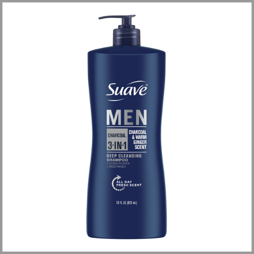 Suave Men 3 in 1 Shampoo Conditioner Body Wash Charcoal and Warm Ginger 28oz