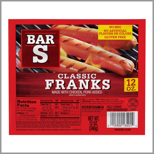 Bar S Classic Franks with Chicken and Pork 12oz