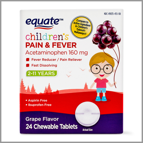 Equate Acetaminophen Childrens Pain and Fever Reliever Chewable Tablets Grape 24ct