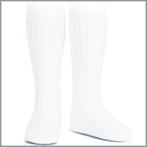 Condor Socks Ribbed Cotton Knee White Size 000