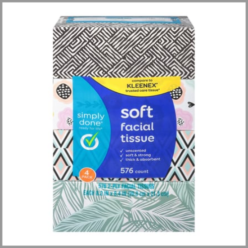Simply Done Soft Facial Tissue 2ply 144ct 4pk
