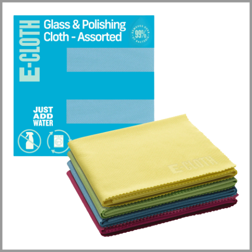 E Cloth Glass and Polishing Cloth Assorted Colors 4pc