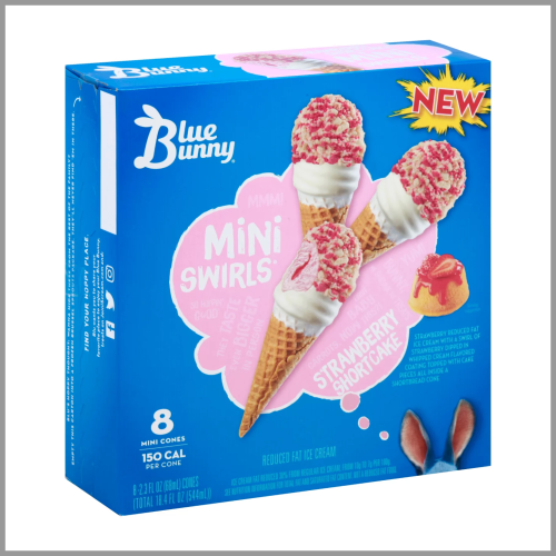 Blue Bunny Mini Swirl Cones Strawberry Shortcake 8pk