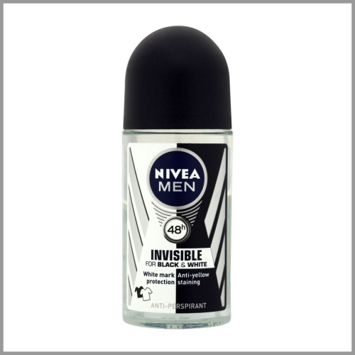 Nivea Mens Deodorant 48H Anti-Perspirant Black and White Invisible Roll On 50ml