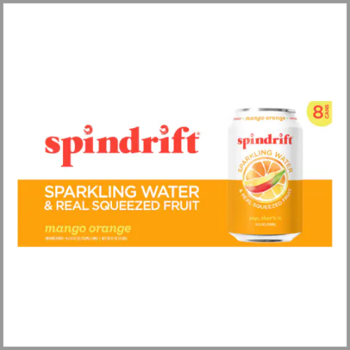 Spindrift Sparkling Water and Real Squeezed Fruit Orange Mango 12floz 8pk
