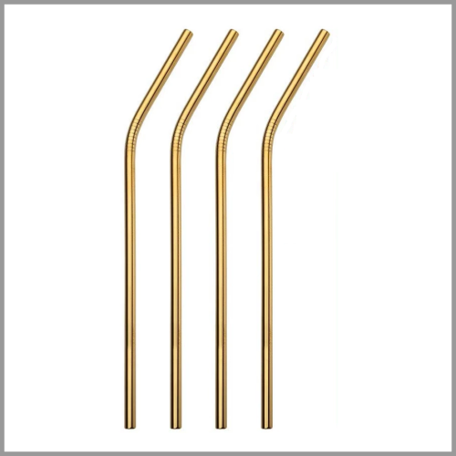 Stainless Steel Straw Bent Gold 4pk