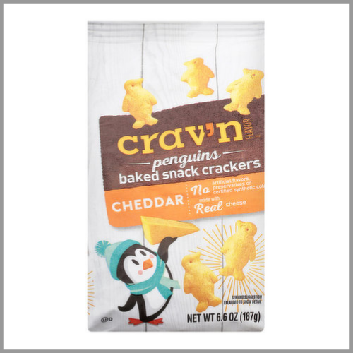 Cravn Flavor Baked Snack Crackers Penguins Cheddar 6.6oz