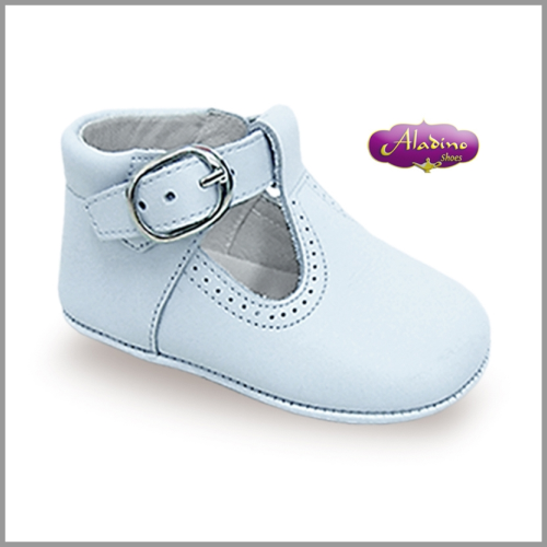 Spanish Leather Baby Shoes Sky Blue Size 16